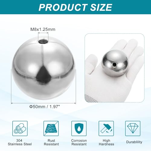 PATIKIL M8 x 50mm Ball Nuts Knob, 304 Stainless Steel Round Solid Silver Light Fixture Decorative Screw Cap Cover Machinery Hardware - size: M8x50mm