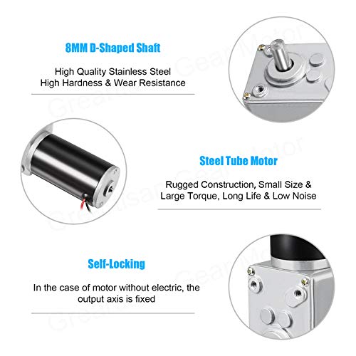 DC 12V 10RPM 40Kg.cm 8mm Single Shaft Self-Locking Reversible Worm Gear Motor with Cable, High Torque Speed Reduction Motor, Turbine Electric Gearbox Motor - size: Single Shaft, style: 12V 10PM