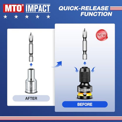 MTO 3/8-Inch Square Drive to 1/4-Inch Hex Socket Adapter, 2PCS Quick Release Impact Bit Holder, for Impact Wrench Ratchet, CR-MO - size: 3/8" Drive