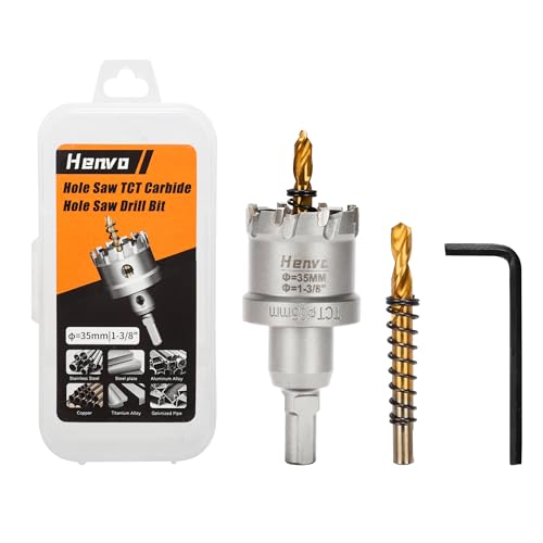 Hole Saw 1-3/8" (35mm) Heavy Duty Carbide with 2 Pilot Drill Bits - Metal Hole Cutter Cuts Stainless Steel, Iron, Copper, Brass, Plastic - size: 35mm|1-3/8"