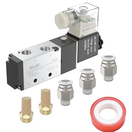 4V210-08 5/2 Way Pneumatic Solenoid Valve, 110V AC Single Solenoid Pilot Operated, Electric Air Control Valve for Air Cylinders, Automation (4V210-08 AC110V) - color: -AC110V
