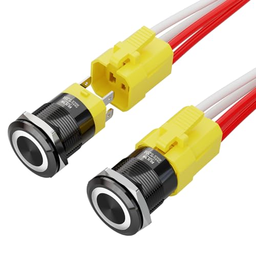 2PCS 22mm 20A Latching Push Button Switch 12-24V DC with Harness - color: White-Latching