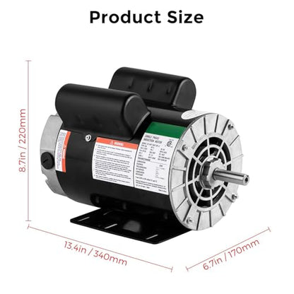 Garvee 5 HP SPL Air Compressor Motor, 3450RPM 184T Frame Electric Motor, 230V, 1.88" Shaft Length, 7/8" Keyed Shaft, Dual CW/CCW Rotation for Air Compressor General Purpose Equipment - size: 5HP 7/8" Shaft