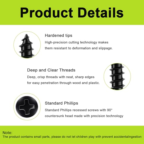 M3x8mm Small Wood Screws, Black Phillips Flat Head Short Screws 150pcs - color: M3-Black, size: 150PCS-8mm