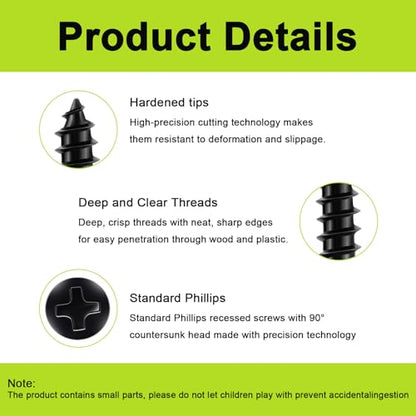 M3x10mm Small Wood Screws, Black Phillips Flat Head Short Screws 150pcs - color: M3-Black, size: 150pcs-10mm