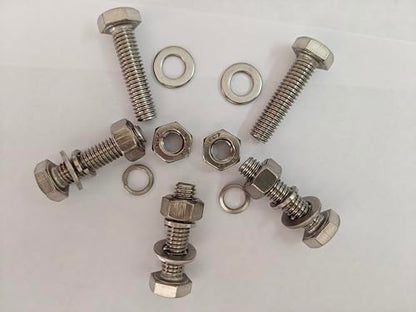 1/2” 304 Stainless Steel Hex Head Screw Bolts and Nuts Kit, Hex Nuts with Spring & Plain Washer for Bolts (Set of 5, 1/2" X 3") - size: 1/2" X 3"