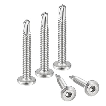 uxcell Hex Socket Self Tapping Screws, #10 x 1-1/2" 410 Stainless Steel Sheet Metal Flat Head Drilling Screw 50pcs, Silver - color: Silver, size: #10 x 1-1/2"