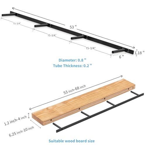 Floating Shelf Bracket ,Hidden Shelf Brackets (2 Pcs Additional Brackets 53 Inch -NO Kits), Matte Black - size: 53 Inch -2 Pcs Additional Brackets -NO KITS