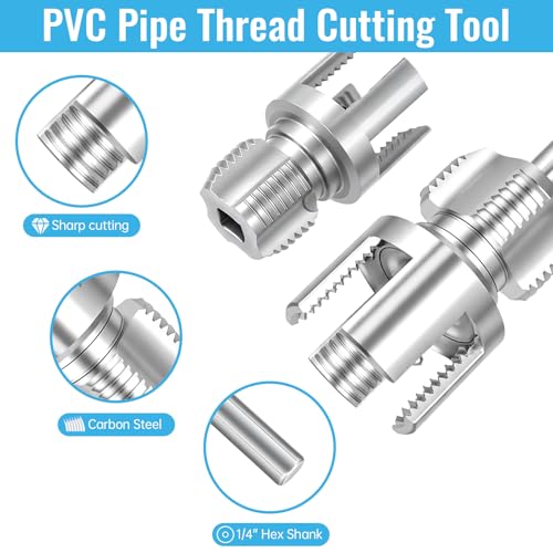 3PCS Integrated PVC Pipe Threader Tool - 1/2" & 3/4" & 1" Dual-Function Internal External Pipe Threading Tool for Water Pipe, Electric Drill Compatible Heavy-Duty Pipe Thread Cutting Tool Set (3 Size)