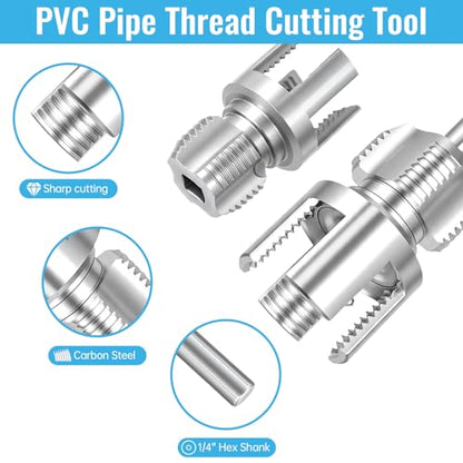 3PCS Integrated PVC Pipe Threader Tool - 1/2" & 3/4" & 1" Dual-Function Internal External Pipe Threading Tool for Water Pipe, Electric Drill Compatible Heavy-Duty Pipe Thread Cutting Tool Set (3 Size)