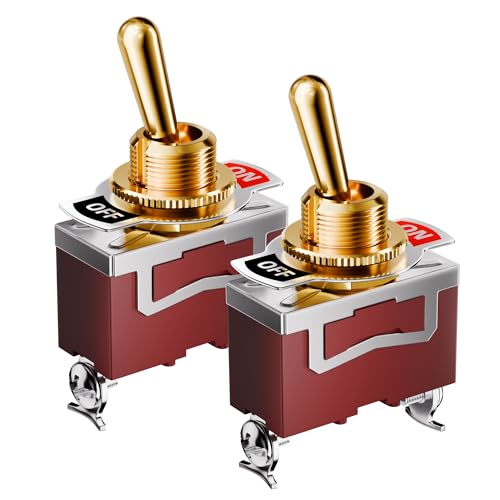 DaierTek Toggle Switch 12V with Gold Handle SPST 12 Volt 30A Heavy Duty On/Off DC Automotive Industrial Car Rocker Toggle Switch - size: Screw ON/OFF with Gold Handle