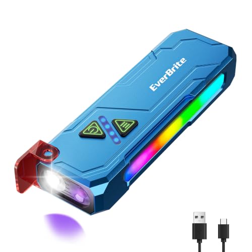 EverBrite Flat Rechargeable EDC Flashlight with RGB/UV Light for Home - color: Blue