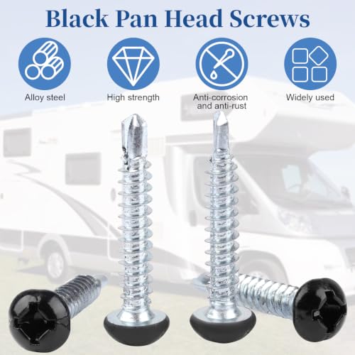 Pan Head Metal RV Screws Black #8 x 1-100 Pcs - size: #8x1"