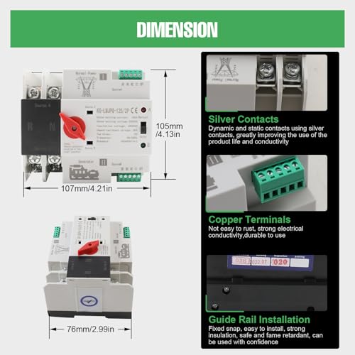 2P 100A Dual Power Automatic Transfer Switch, 220V - size: 2P 100A 220V