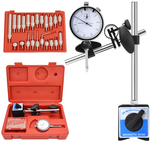 Dial Indicator with Magnetic Base and Point Precision Inspection Set, Dial Test Indicator Long Arm 0-1" Professional Gauge 0.001", Magnetic Dial Indicator Base Holder with Fine Adjustment