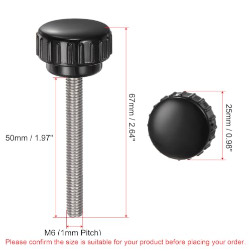 uxcell 4pcs Knurled Clamping Knobs M6 x 50mm Metric 304 Stainless Steel Male Thread Thumb Screw on Type 25mm Plastic Round Head Threaded Hand Bolt Stud Knobs Black - size: M6 x 50mm x 25mm