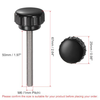 uxcell 4pcs Knurled Clamping Knobs M6 x 50mm Metric 304 Stainless Steel Male Thread Thumb Screw on Type 25mm Plastic Round Head Threaded Hand Bolt Stud Knobs Black - size: M6 x 50mm x 25mm