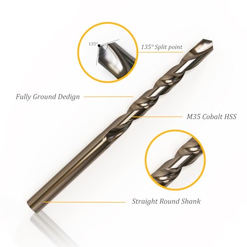 10 Pcs 5mm M35 Cobalt Drill Bits, Jobber bits for Steel & Metal - size: 5mm
