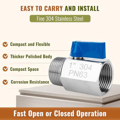2 Pack 1" Mini Ball Valve, 304 Stainless Steel Shut-Off Valve NPT Female x Male Thread Small Valves for Compact Space (2, 1 Inch) - size: 1 Inch