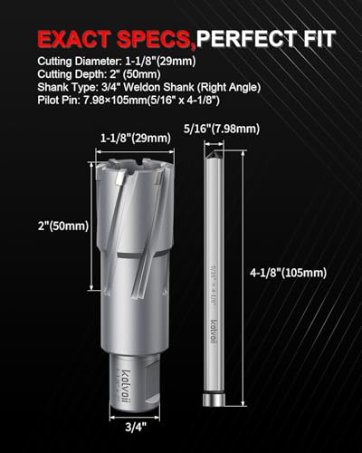 Kolvoii TCT Annular Cutter 1‑1/8" Diameter x 2" Depth, Mag Drill Bit - size: 1-1/8" x 2"