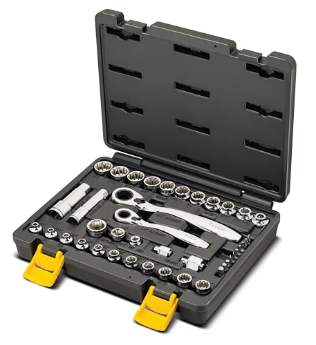 Titan 17441 1/4-Inch & 3/8-Inch Drive 41-Piece ExoDrive Pass-Through Ratchet and Socket Set, Pass-Thru Mechanics Tool Set