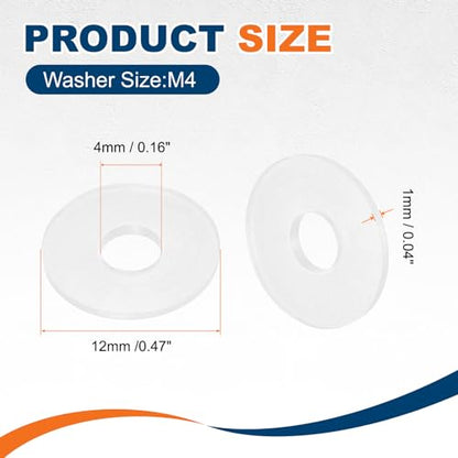 PATIKIL 125 Pcs Nylon Flat Washer M4 4mm ID 12mm OD 1mm THK White - color: White, size: 4mm x 12mm x 1mm