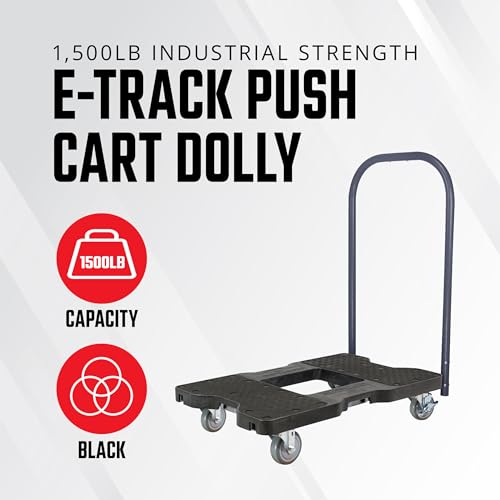 SNAP-LOC, Heavy Duty Push Cart Moving Dolly 4 Wheels, 1,500 lb with Push Bars, 4 Inch Casters, Dollies for Moving Cargo, E Strap Attachment Included, Black - style: Push Cart Dolly, Black