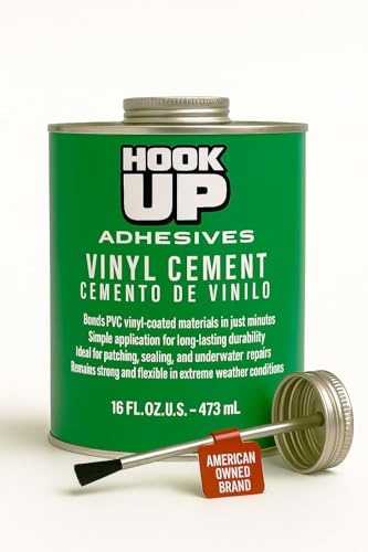 HOOK UP Vinyl Cement – Waterproof Pool Liner Repair Glue for Vinyl & PVC, Fast-Drying Flexible Contact Cement for Inflatables, Air Mattresses, Boats, Tarps, Hot Tubs & Pool Patch Repairs (16 oz) - size: 16 oz