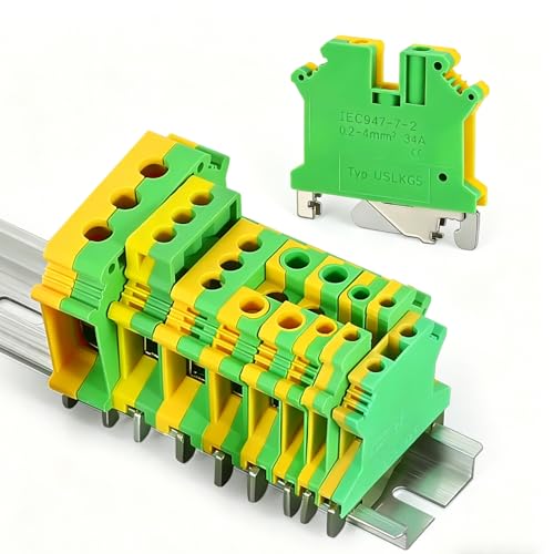 100PCS USLKG5 Wire Terminal Block DIN Rail Ground Circuit Application for 12-28 AWG 800V Electrical Cabinets Distribution Box,Solar Project,PLC Industrial Control Automation Panel DIY CNC RV - color: USLKG5 Ground