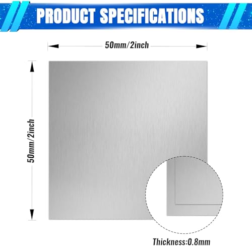 0.8mm Stainless Steel Sheet 2x2 Inch, 430 Magnetic Stainless Steel Plate, 20 Gauge Metal Sheet for Wall, DIY, Crafts, Jewelry, Electrical Repair (2 Pack) - size: 2" x 2"-20 Gauge(0.8mm)