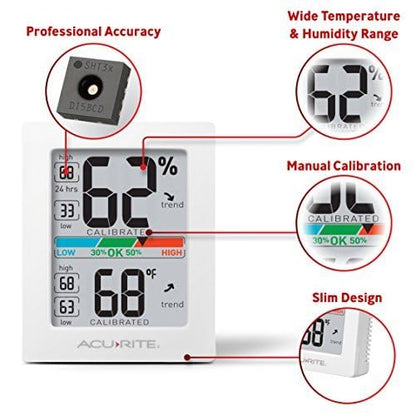 AcuRite Humidity Meter Hygrometer and Indoor Digital Thermometer with Temperature Gauge and Humidity Gauge,Room Thermometer Comfort Scale,3 x 2.5 Inches,White (01083M),(Pack of 12) - size: 3 x 2.5 Inches (Pack of 12)
