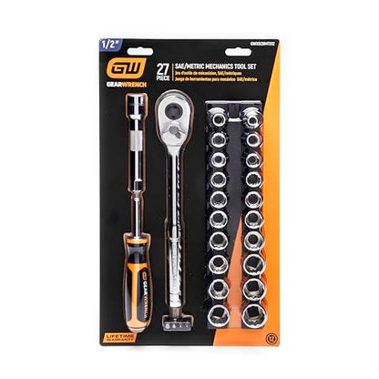 GEARWRENCH 27 Pc 1/2" Dr 12 Pt SAE/mm Mechanics Hand Tool Set | GWXSCBMTS12 - style: 27 Piece
