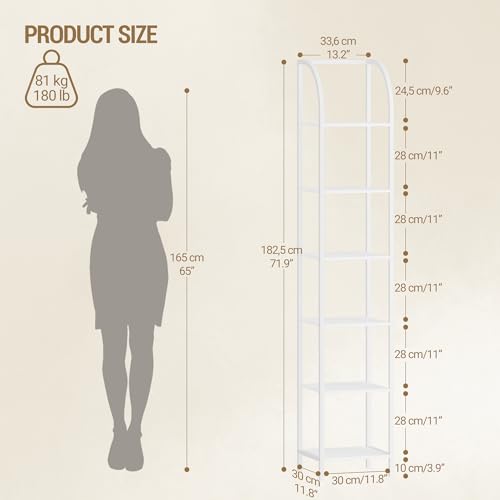 Hzuaneri Bookshelf Narrow Bookcase, Tall Storage Rack with Steel Frame - color: White, size: 11.8 × 13.2 × 71.9 inch