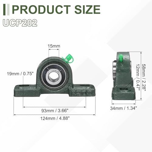 uxcell UCP202 Pillow Block Bearings 15mm Bore Self Alignment Solid Cast - size: UCP202 (Bore 15mm)
