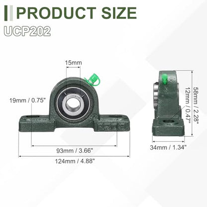 uxcell UCP202 Pillow Block Bearings 15mm Bore Self Alignment Solid Cast - size: UCP202 (Bore 15mm)