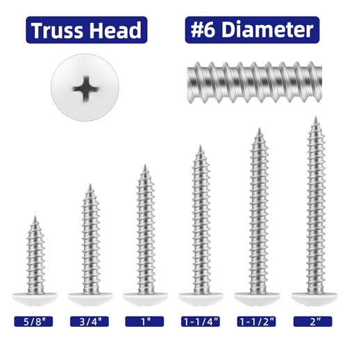 100 PCS #6 x 3/4" Wood Screws, Alloy Steel Truss Head Self Tapping Screws, White Head, Full Thread, Screwdriver Bit Included - color: White, size: #6 x 3/4"