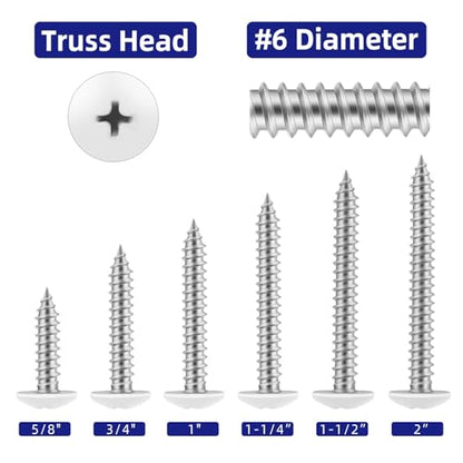 100 PCS #6 x 3/4" Wood Screws, Alloy Steel Truss Head Self Tapping Screws, White Head, Full Thread, Screwdriver Bit Included - color: White, size: #6 x 3/4"