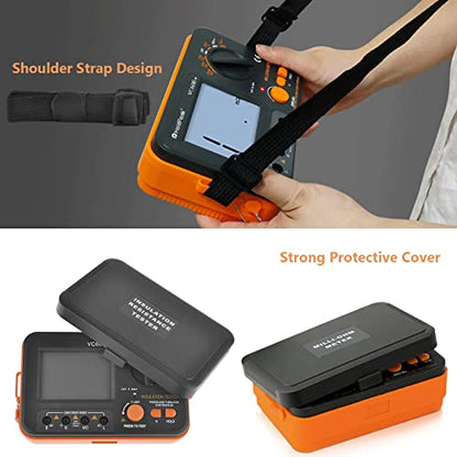 Digital Insulation Resistance Tester 1999 Counts Megohmmeter AC DC Voltmeter 250 500 1000V 2G Ohm Insulation Resistance Backlit LCD Data Hold and High Voltage Indicator