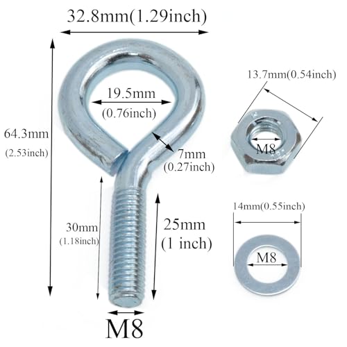 yukata 6 Pack 5/16 Inch x 1 Inch Lifting Ring Eye Bolts with Nuts - size: 5/16inch*1 inch