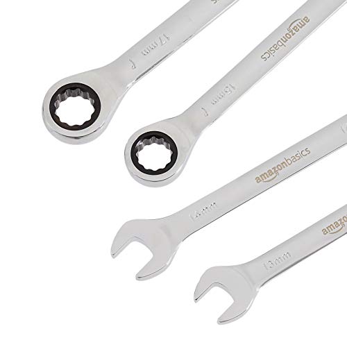 Amazon Basics Metric Ratcheting Combination Wrench Set, 7-Piece, Chrome Vanadium Steel, 72-Tooth, 8mm, 10mm, 12mm, 13mm, 14mm, 15mm, 17mm - color: Chrome, size: 7 Piece