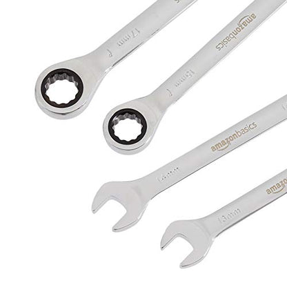 Amazon Basics Metric Ratcheting Combination Wrench Set, 7-Piece, Chrome Vanadium Steel, 72-Tooth, 8mm, 10mm, 12mm, 13mm, 14mm, 15mm, 17mm - color: Chrome, size: 7 Piece