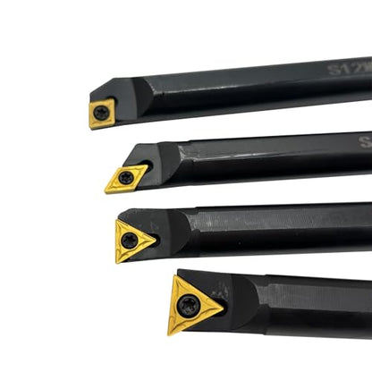 1/2in Indexable Turning Tool Holder Boring Bars with Carbide Turning Inserts - style: 4 blade holders+4 blades