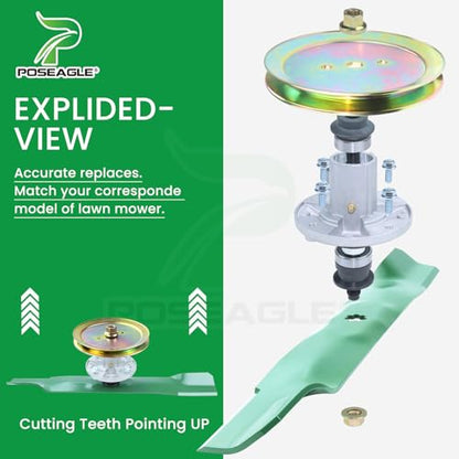 GY21098 42 Inch Deck Rebuild Kit for John Deere D105 D110 D130 - color: A8 2xSpindle+2xGX20367+Idler+BeltA103+Blades+Wheel