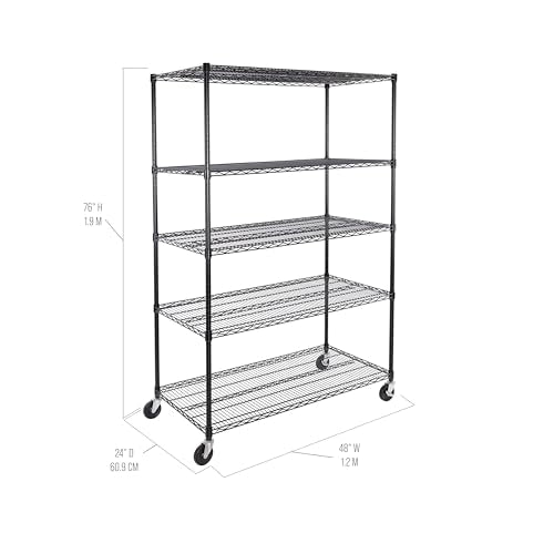 UltraDurable 5-Tier NSF Steel Wire Shelving, 48"W x 24"D x 76"H, Black - color: Black, size: 5-Tier Shelving, 48" W x 24" D