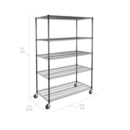 UltraDurable 5-Tier NSF Steel Wire Shelving, 48"W x 24"D x 76"H, Black - color: Black, size: 5-Tier Shelving, 48" W x 24" D