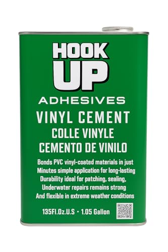 HOOK UP Vinyl Cement – Waterproof Pool Liner Repair Glue for Vinyl & PVC, Fast-Drying Flexible Contact Cement for Inflatables, Air Mattresses, Boats, Tarps, Hot Tubs & Pool Patch Repairs (1 Gallon) - size: 1 Gallon