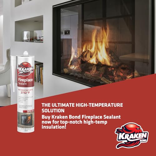 Kraken Bond High Temperature Black Fireplace Sealant 2732°F - (1x10.1oz.) Fire Resistance Up to 2732°F, High Temp Fire Caulk for Ovens, Stoves, Chimneys - Fast Dry, Paintable, Non-Flammable, 1 Pack