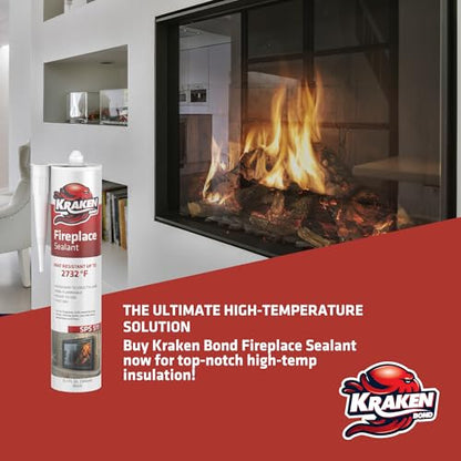 Kraken Bond High Temperature Black Fireplace Sealant 2732°F - (1x10.1oz.) Fire Resistance Up to 2732°F, High Temp Fire Caulk for Ovens, Stoves, Chimneys - Fast Dry, Paintable, Non-Flammable, 1 Pack