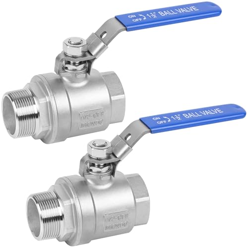 YADIAN 2 Pack 1-1/2'' Ball Valve Full Port NPT Male x Female, 304 Stainless Steel Heavy Duty Shut Off Valve with Blue Vinyl Insulation Handle and Locking Device for Water, Oil, and Gas, 1000WOG - size: 1-1/2''