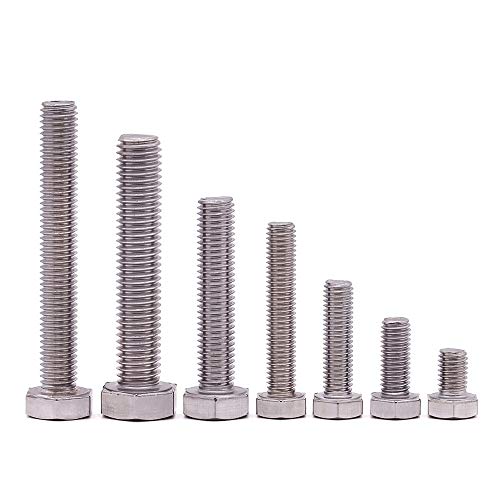 M8-1.25 x 70mm Stainless Steel Hex Bolts, 304 Stainless Steel 18-8, Hex Drive, Full Thread, Coarse Thread UNC, Plain Finish, 10 PCS - size: M8-1.25 x 70mm